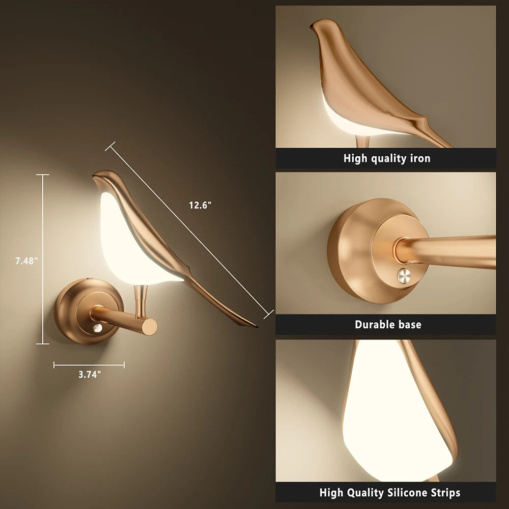 Nordic LED Bird Wall Sconce | Rose Gold Acrylic Luxury Lamp