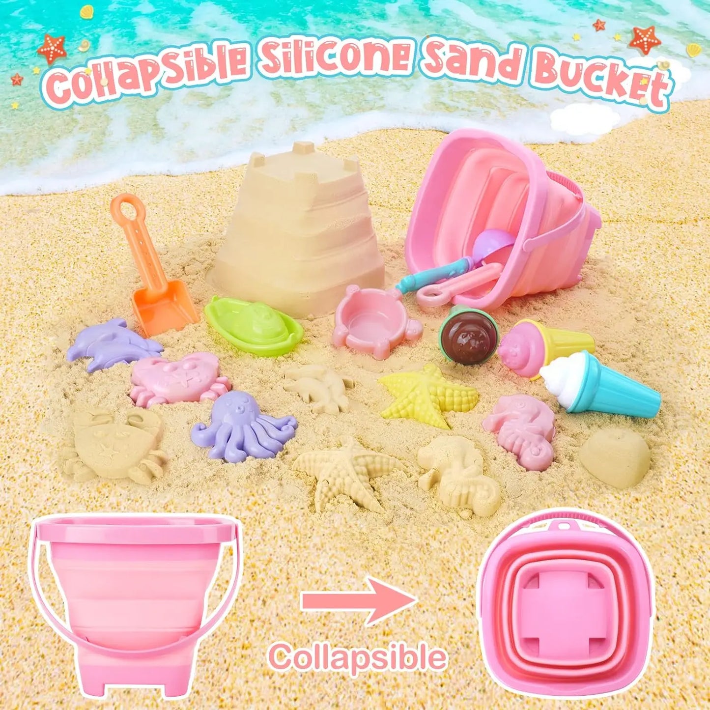 20-Piece Kids Beach Toys Set | Sand Molds, Ice Cream & Bucket