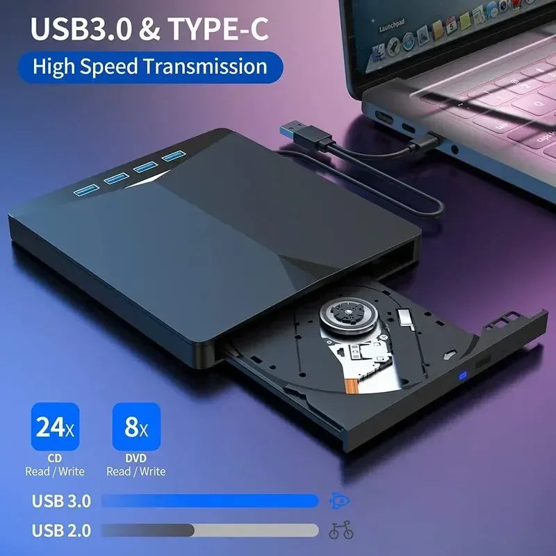 7-in-1 USB 3.0 External DVD/CD Burner Drive for Laptop & PC