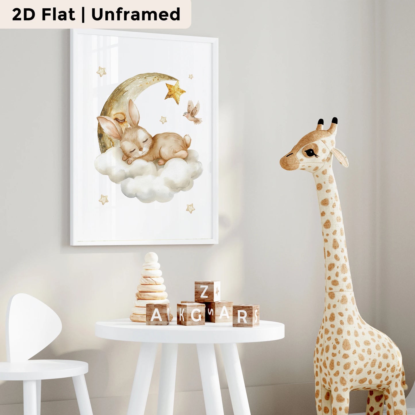 3-Piece Cartoon Giraffe Rabbit Canvas Wall Art | Kids Room Decor