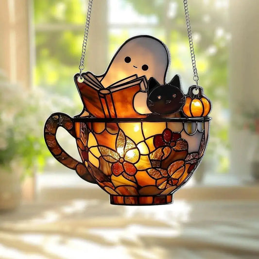 Halloween Ghost Reading Book Acrylic Suncatcher Window Hanging Window Suncatcher Oasis Select