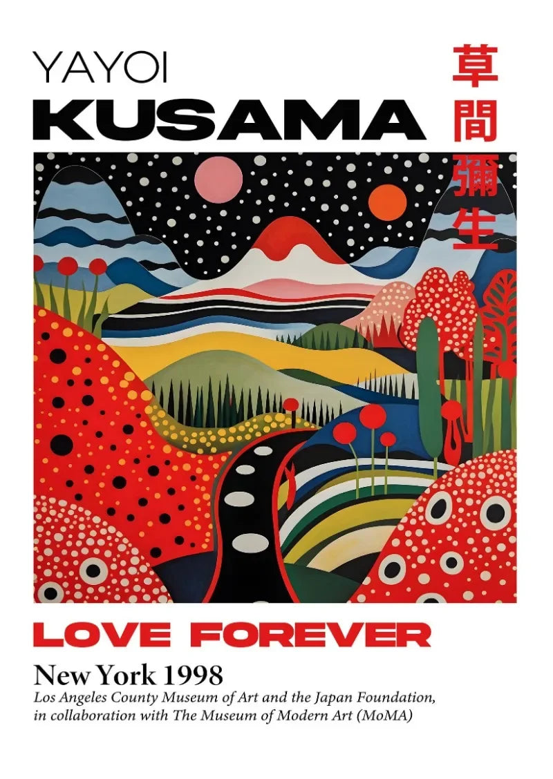 Japanese Abstract Mountain Canvas Wall Art | Yayoi Kusama Style