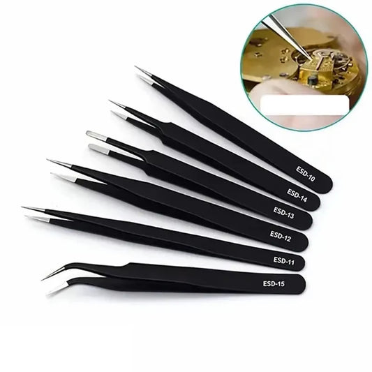 6pcs Precision Long Tweezers Set ESD Anti-Static Stainless SteelTweezers Repair Tools For Electronics Repair Soldering Craft Peaceful Pleasures Health and Wellness