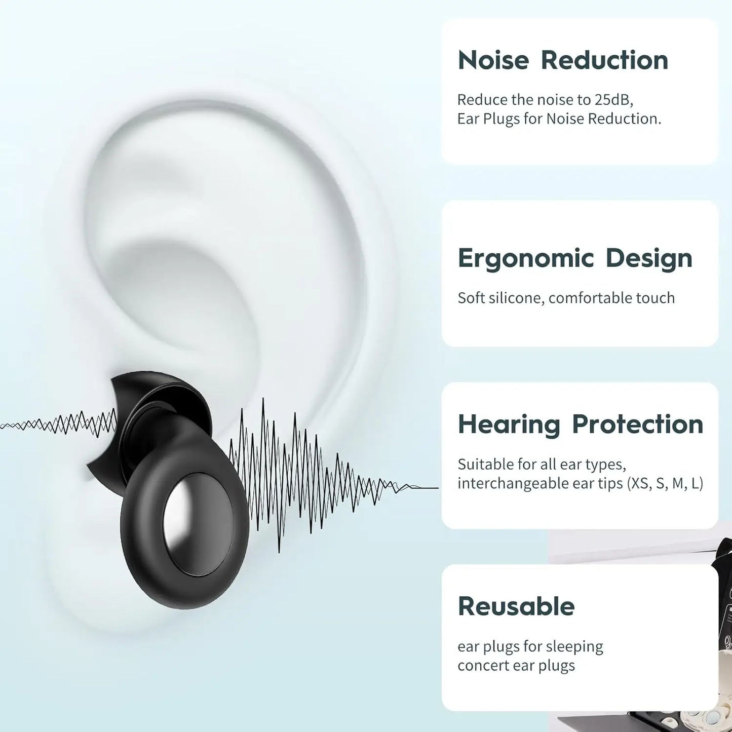 Noise Cancelling Ear Plugs For Sleeping 45db Silicone Reusable Ear Plugs With Case 8 Eartips Peaceful Pleasures Health and Wellness