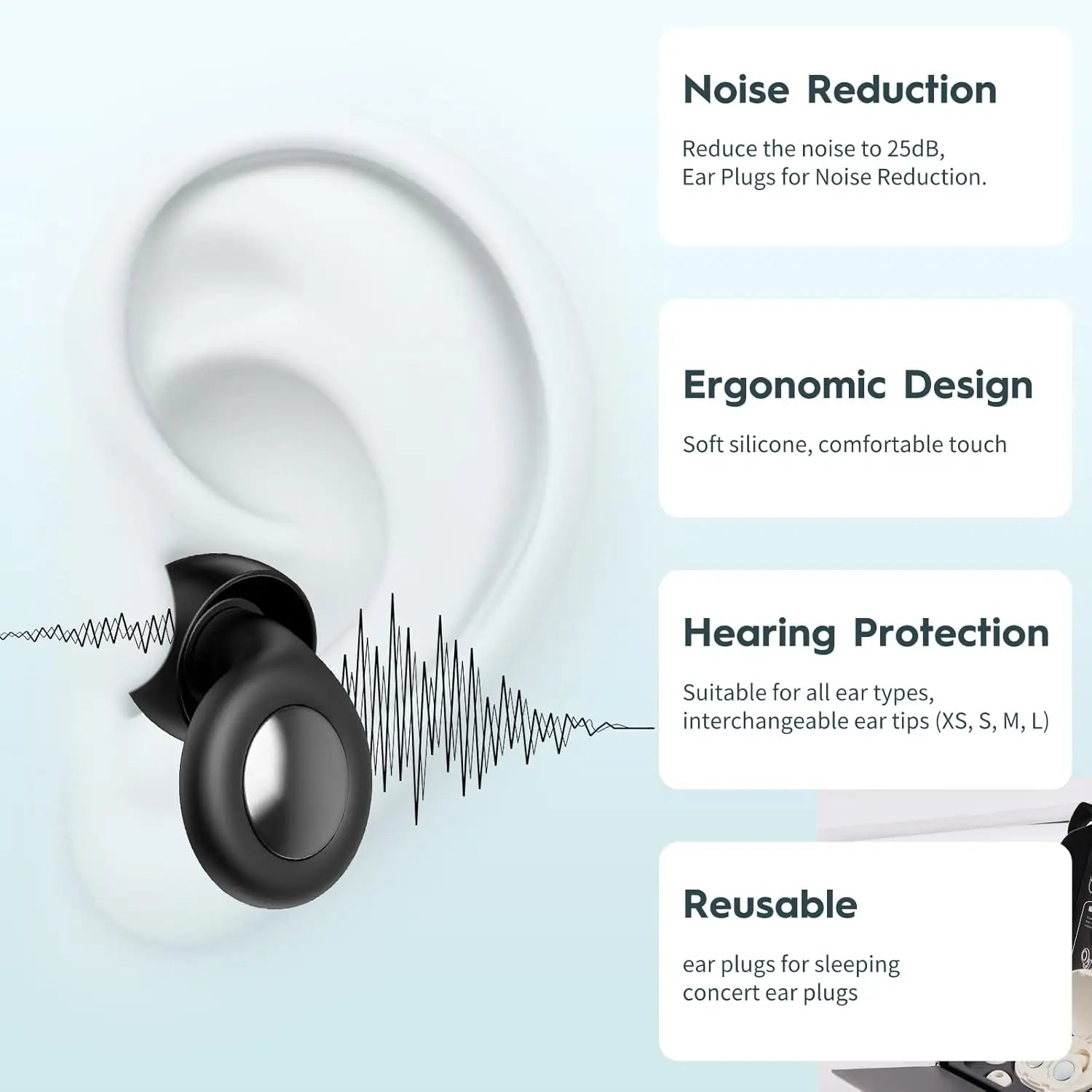 Noise Cancelling Ear Plugs For Sleeping 45db Silicone Reusable Ear Plugs With Case 8 Eartips Peaceful Pleasures Health and Wellness