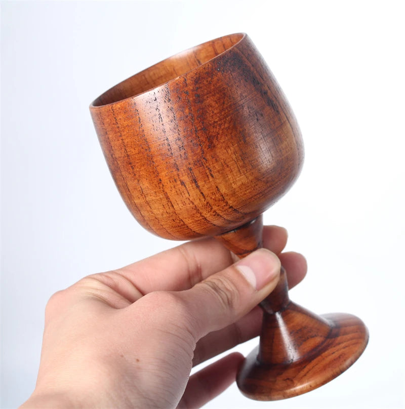 Handmade Natural Spruce wood Goblet Cup Environmental Classical Wine Glass Round Red Wine Teapcup Solid Wooden Goblets Drinkware Peaceful Pleasures Health and Wellness