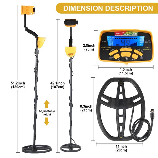 TC-500 Metal Detector Waterproof Underground 100CM Professional Gold Detector Adults for Treasure Finder Pinpointing Peaceful Pleasures Health and Wellness