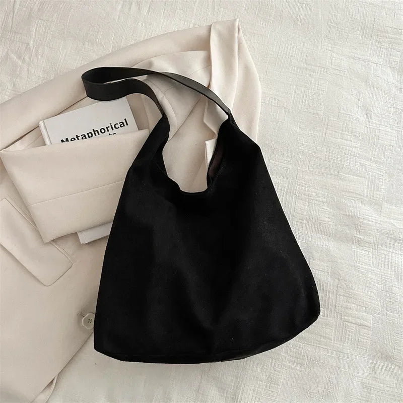 Large-capacity Retro Matte Handbag for Women New Autumn and Winter Suede Single-shoulder Bag New and High-end Commuter Tote Bag Peaceful Pleasures Health and Wellness black