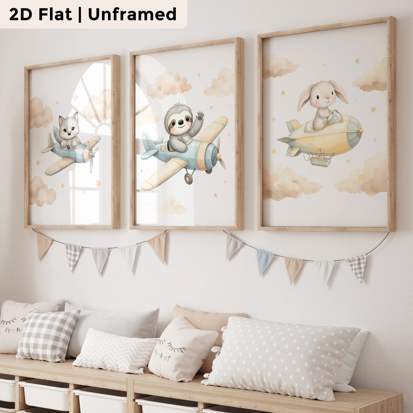 3-Piece Cartoon Rabbit & Sloth Canvas Wall Art Print Set