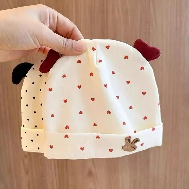 Newborn Baby Beanie | Red Bow Cherry Print Soft Cotton Cap 0-6M