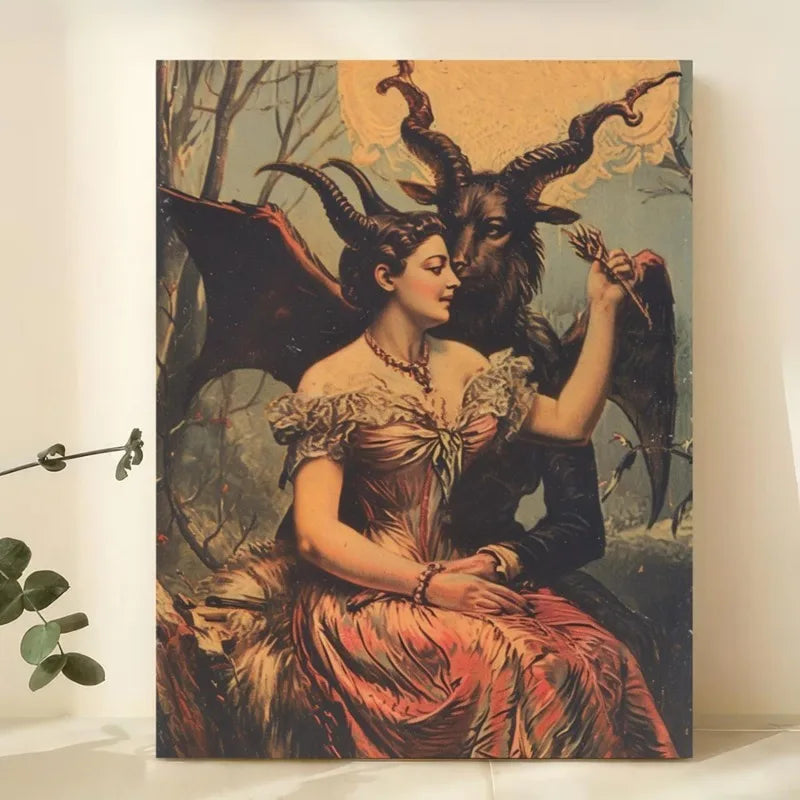 Spooky Gothic Valentine Canvas Art Print Frameless Wall Hanging Decor for Home Office, Living Room, Bedroom Retro Art Deco Style Peaceful Pleasures Health and Wellness