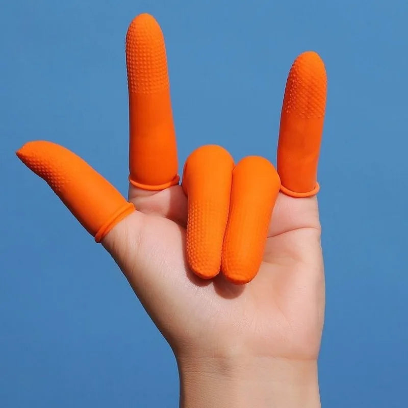 100Pcs Anti-slip Finger Cover Orange Color Durable Protective Finger Cover Thickened Latex Protective Finger Guard Peaceful Pleasures Health and Wellness