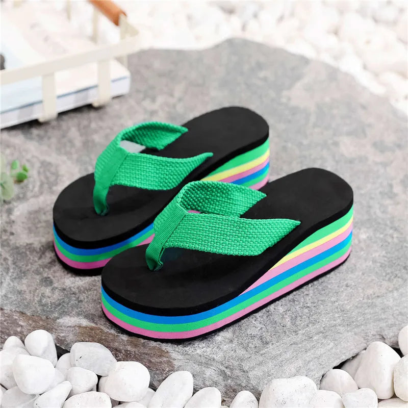 Women's Bohemian Rainbow Flip Flops | Beach Platform Sandals