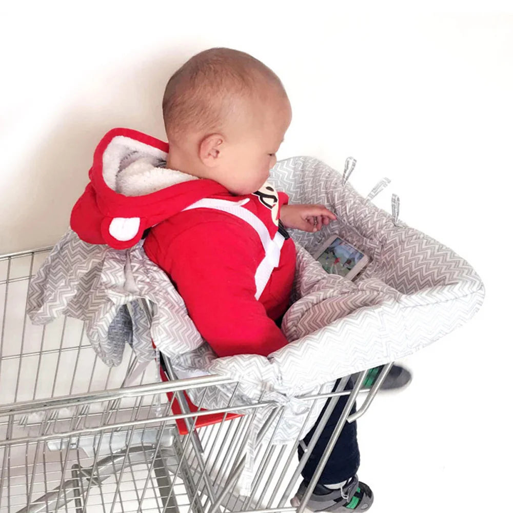 2-in-1 Baby Shopping Cart Cover & Highchair Cushion + Phone Holder