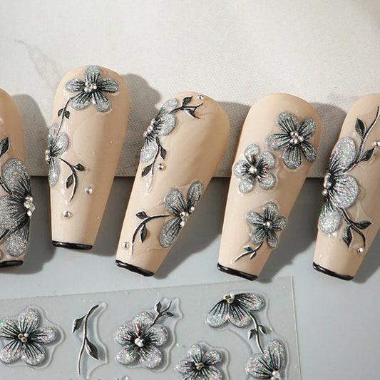 5D Embossed Flower Nail Art Stickers | Laser Glitter Decals Nail Art Stickers Peaceful Pleasures Health and Wellness