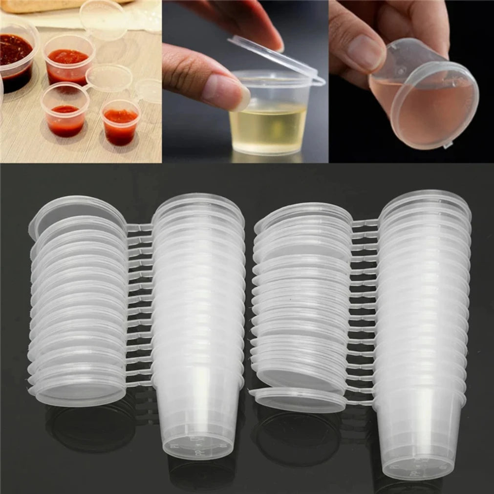 50-Pack BPA-Free Plastic Sauce Cups with Lids | 30ml 50ml 100ml