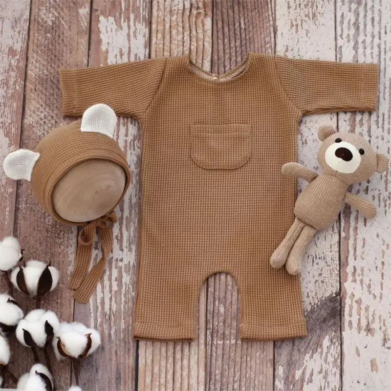 Baby Bear Romper & Beanie Newborn Photo Costume Set 0-2M