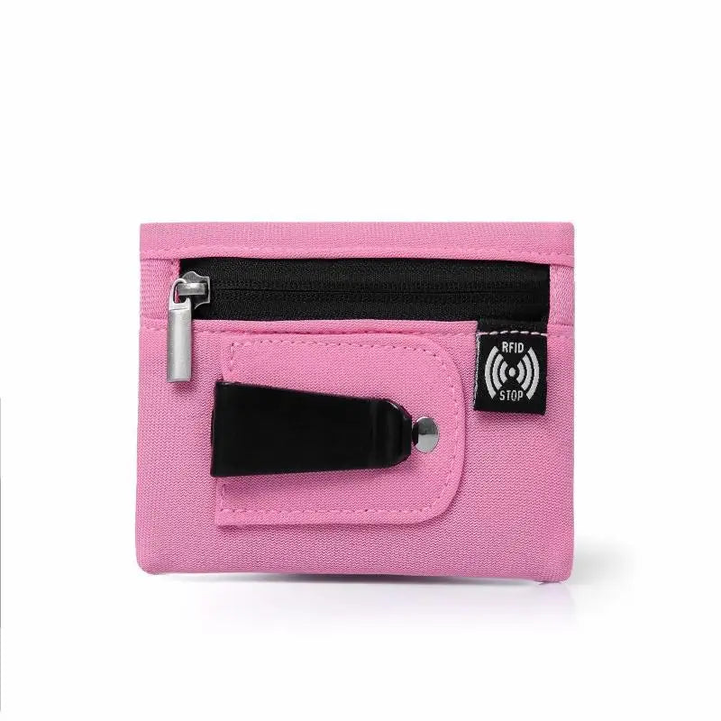 RFID Slim Nylon Wallet with Zipper & Carabiner Clip