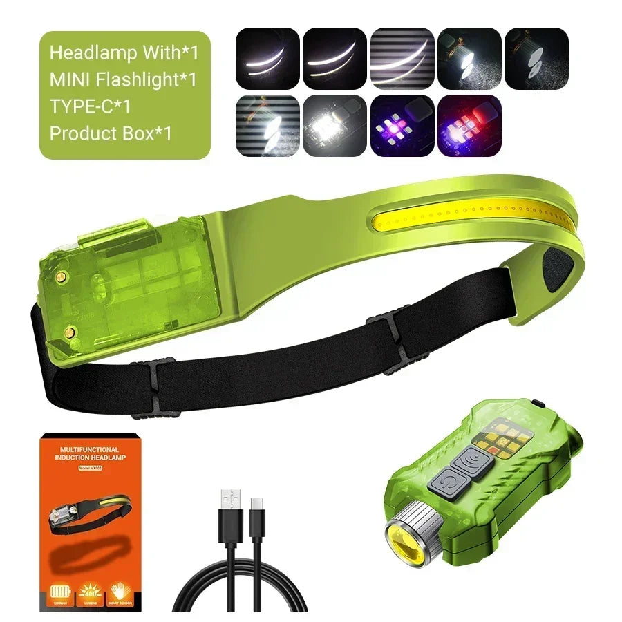 LED Sensor Headlamp USB-C Rechargeable | 9 Modes, IP65