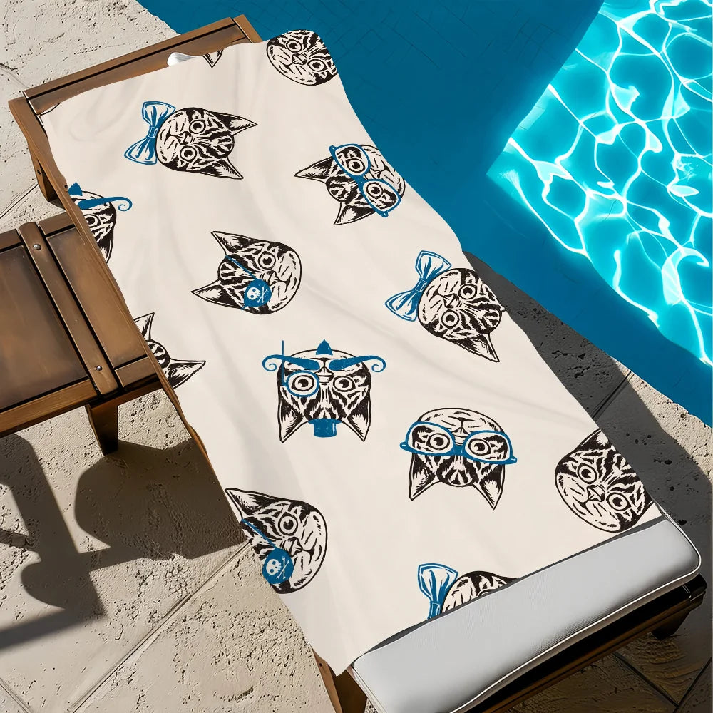 Funny Cartoon Cat Quick-Dry Beach Towel | Soft Pool & Travel Towel Beach Towel Peaceful Pleasures Health and Wellness z2 STJ90x180CM