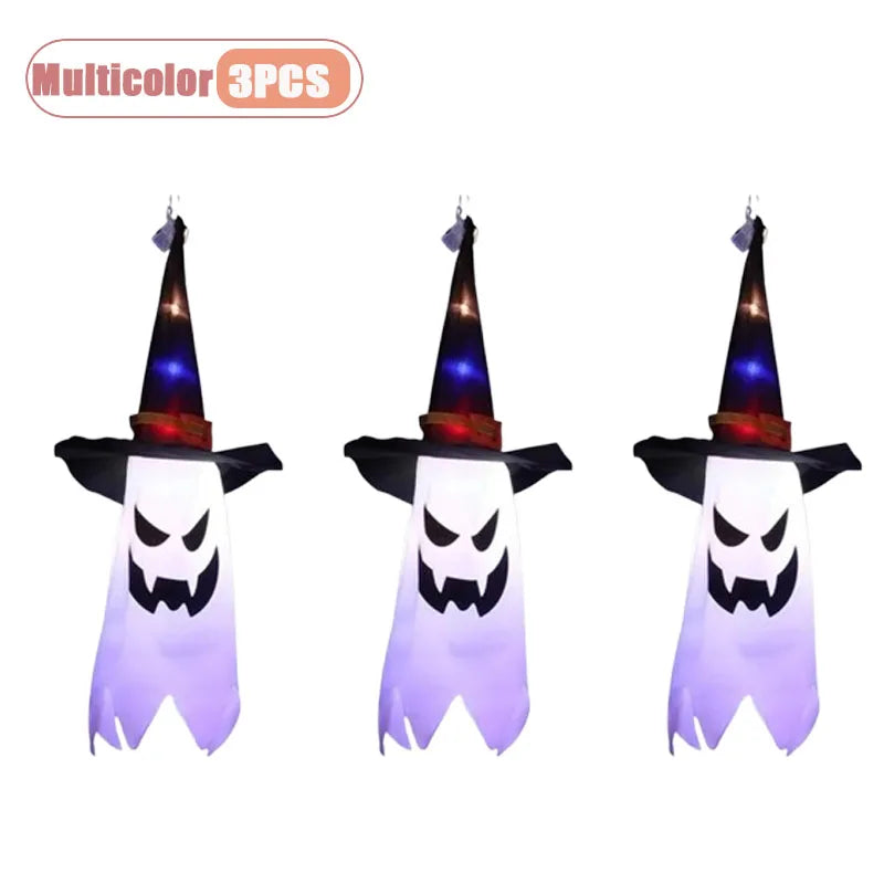 Halloween Witch Hat Ghost Hanging LED Decoration – 1-5 PCS