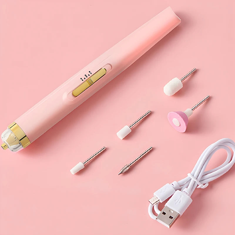 Electric Nail Polisher Portable Mini 5-in-1 Multi-functional Nail Care Machine for Nail Gel Removal Polishing Nail Art Peaceful Pleasures Health and Wellness Pink