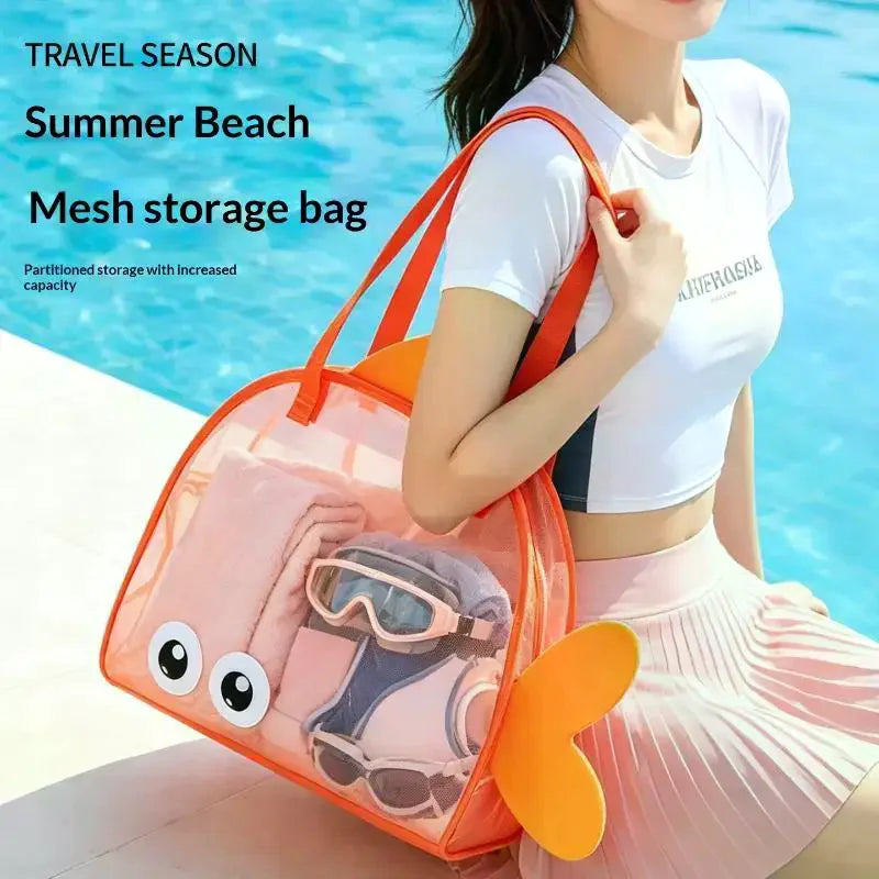 Cartoon Mesh Beach Toy Bag – Foldable Large Tote | JETTING