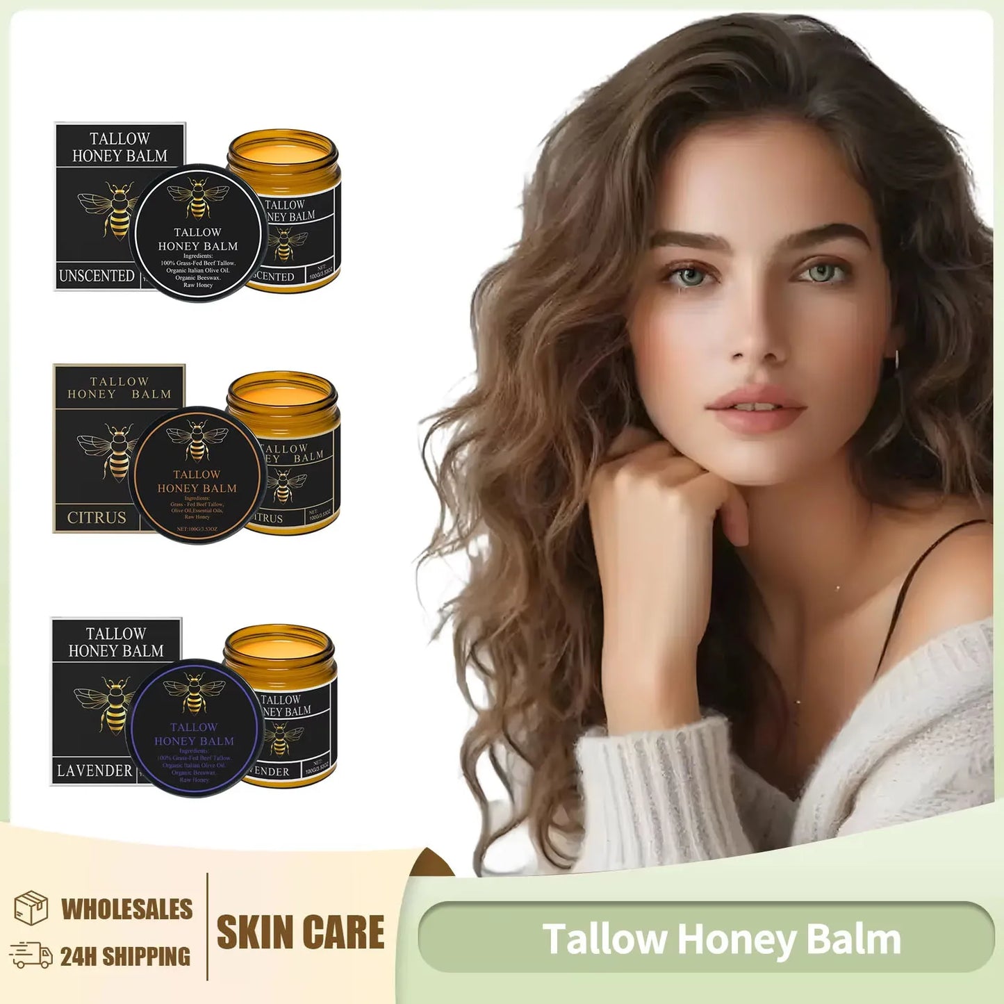 Beef Tallow Honey Cream Grass Fed Whipped Facial Balm Repair Damaged Barrier Reduce Redness Swelling Nourishing Body Lotion 100g Peaceful Pleasures Health and Wellness