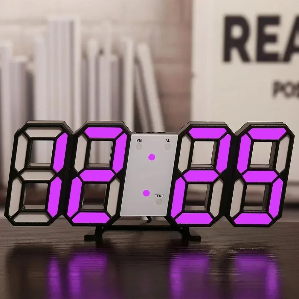 Digital Decoration for Bedroom Desk Watches Led Wall Clock Living Room Alarm Modern Home and Decoration Electronic Table Decor Peaceful Pleasures Health and Wellness Black purple light
