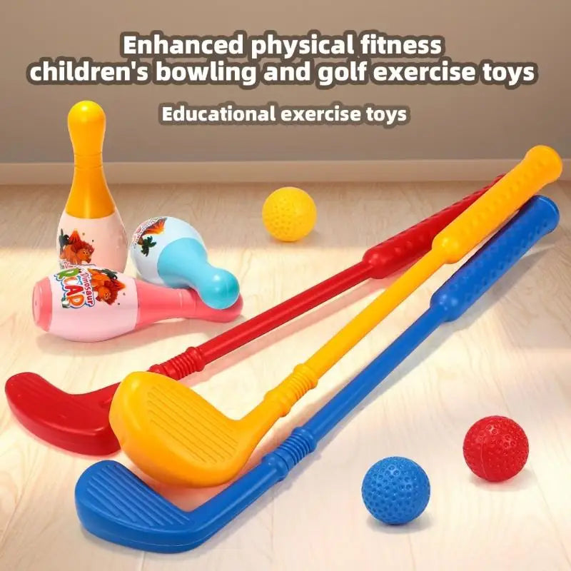 Kids Golf Bowling Toy Set – ABS Plastic Clubs, Balls & Pins