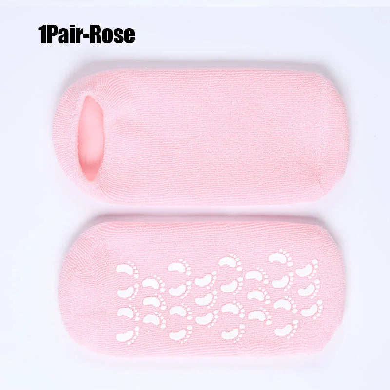 One Pair Gel Sock Socks For Softening Dry Cracked Rough Feet Skins Washable And Reusable Reduce Cracked Skin Socks Peaceful Pleasures Health and Wellness Pink