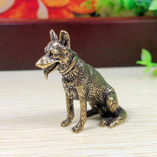 Vintage Brass Howling Dog Statue Solid Copper Feng Shui Collection Figurines Desktop Decor Home Office Tea Pet Gift home decor Peaceful Pleasures Health and Wellness