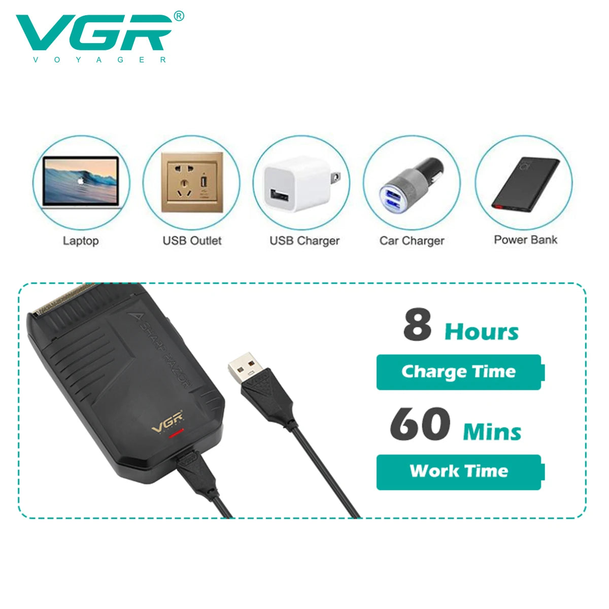 VGR 375 Professional Men's Electric Shaver Waterproof Independent Foil Electric Shaver Convenient Cordless Hair Trimmer Peaceful Pleasures Health and Wellness