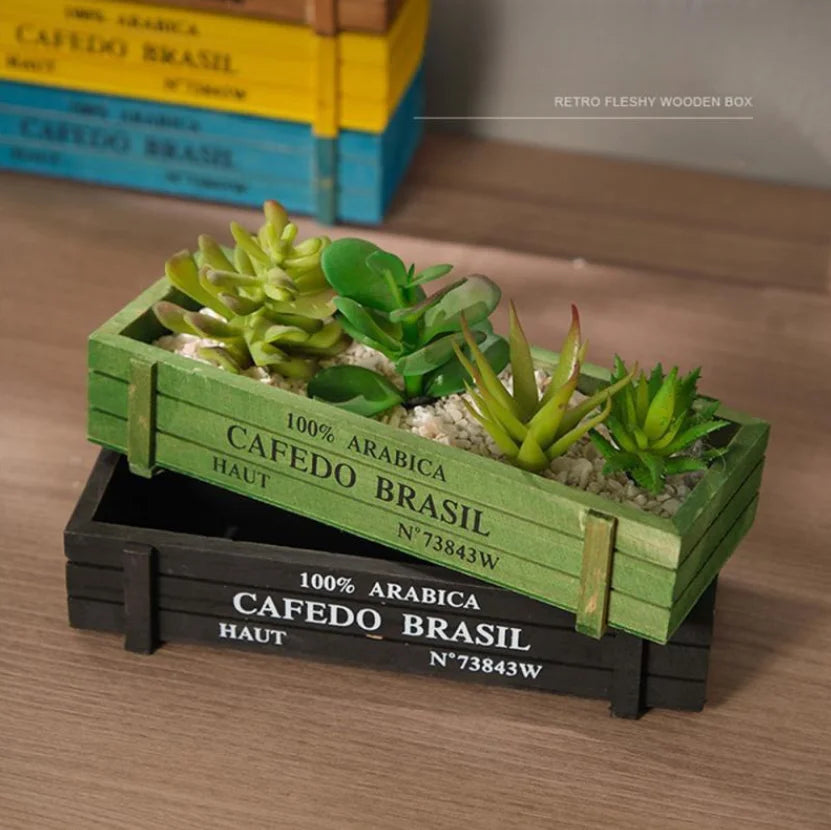 Retro Wooden Planter Box for Succulents & Micro Landscape Decor