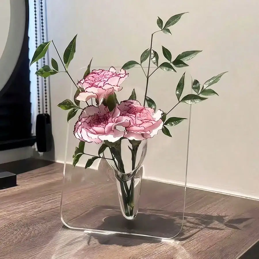 Clear Acrylic Frame Vase – Modern Flower Vase for Home Decor, Desktop & Bookshelf