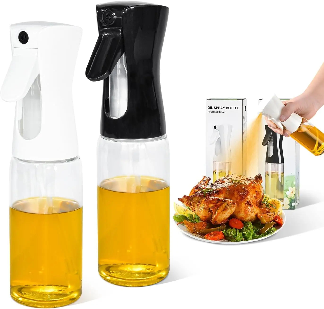 Oil Sprayer for Cooking,300ml Olive Oil Spritzer,Oil Sprayer for Air Fryer, Salad,BBQ,Roasting Peaceful Pleasures Health and Wellness White and Black