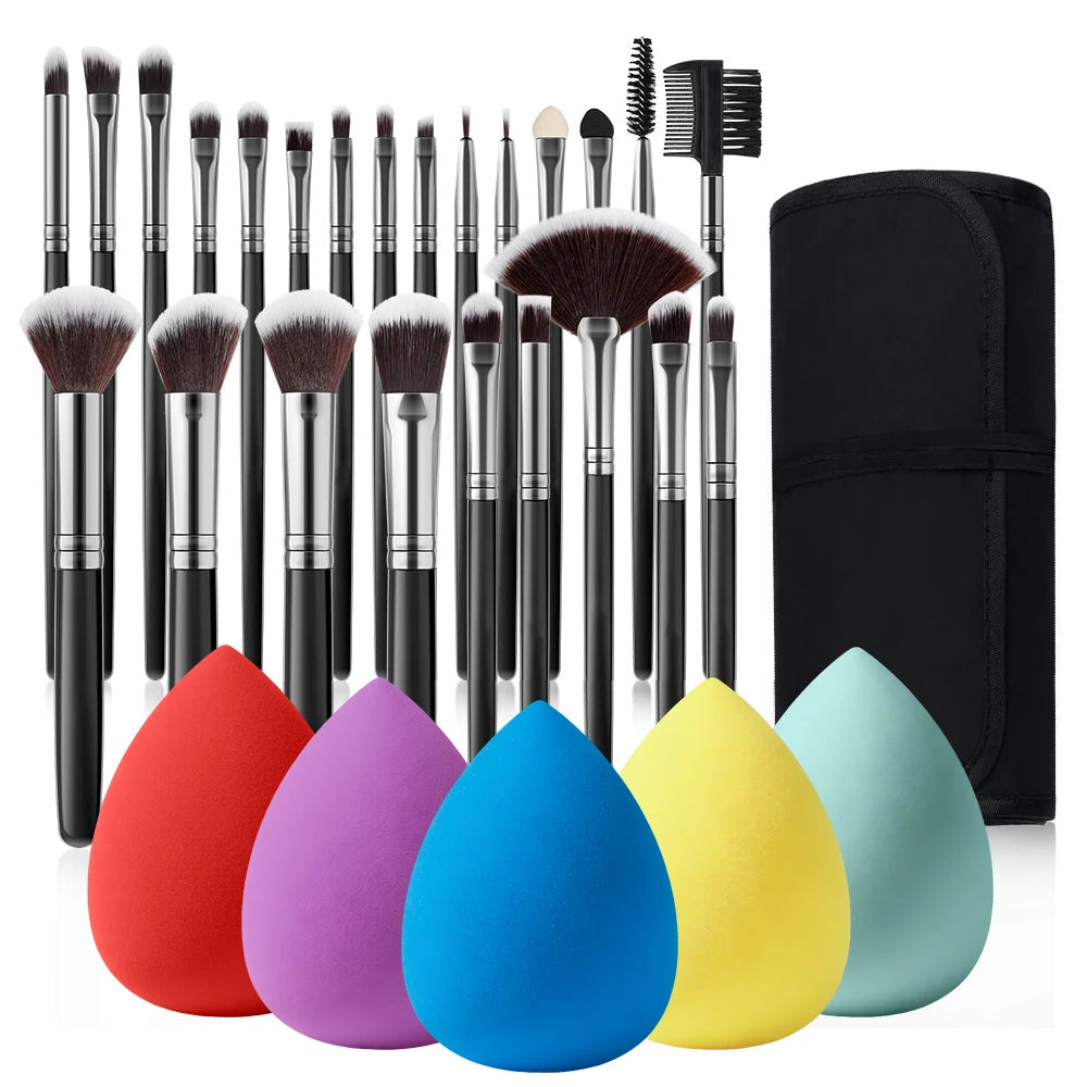 24-Piece Professional Black Makeup Brush Set with Bag