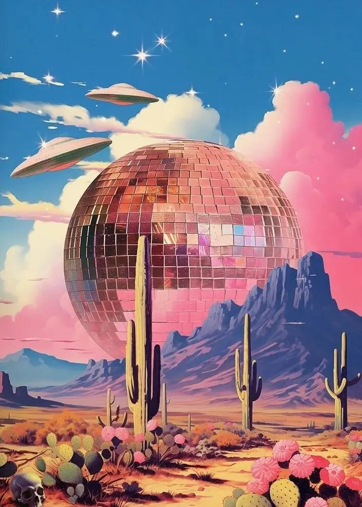 Retro UFO Alien Cow Canvas Poster Disco Ball Cactus Landscape Trippy Wall Art Surreal Aesthetic Home Decor Mural Peaceful Pleasures Health and Wellness 9 30x40cm Unframed