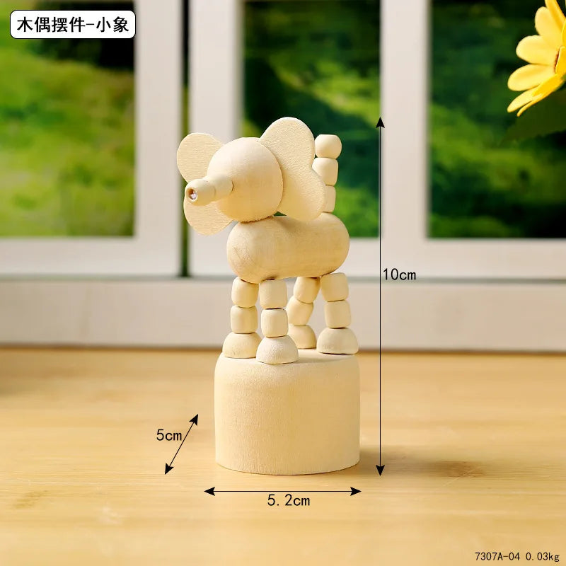 Wood DIY Craft Mini Dog/Clown/Giraffe/Duo Desktop Decoration Crafts Wooden Animal Miniatures Ornament Book Shelf Fun Decor Peaceful Pleasures Health and Wellness 7307A-04