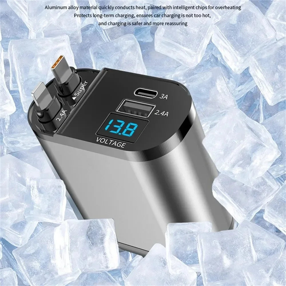 4 in 1 120W Car Charger Retractable Car Cigarette Lighter Adapter USB Type C Fast Charger Cable For IPhone Xiaomi Huawei Samsung Peaceful Pleasures Health and Wellness