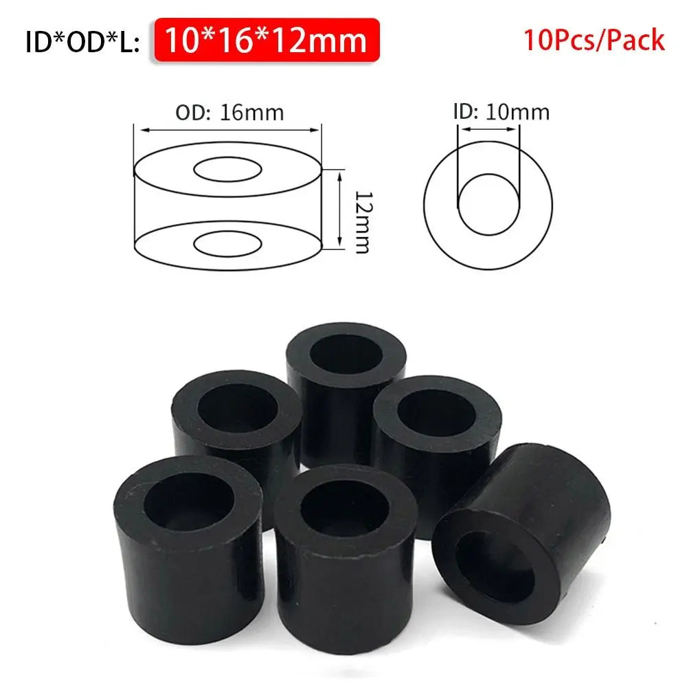 10Pcs/Pack New Non-Threaded ABS Spacer PCB Board Support M3-M10 Hollow Standoff Round Black Nylon Washer Peaceful Pleasures Health and Wellness 10x16x12mm