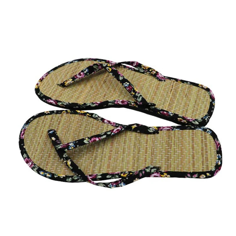 Women's Rattan Straw Weave Flat Flip Flops | Summer Slippers