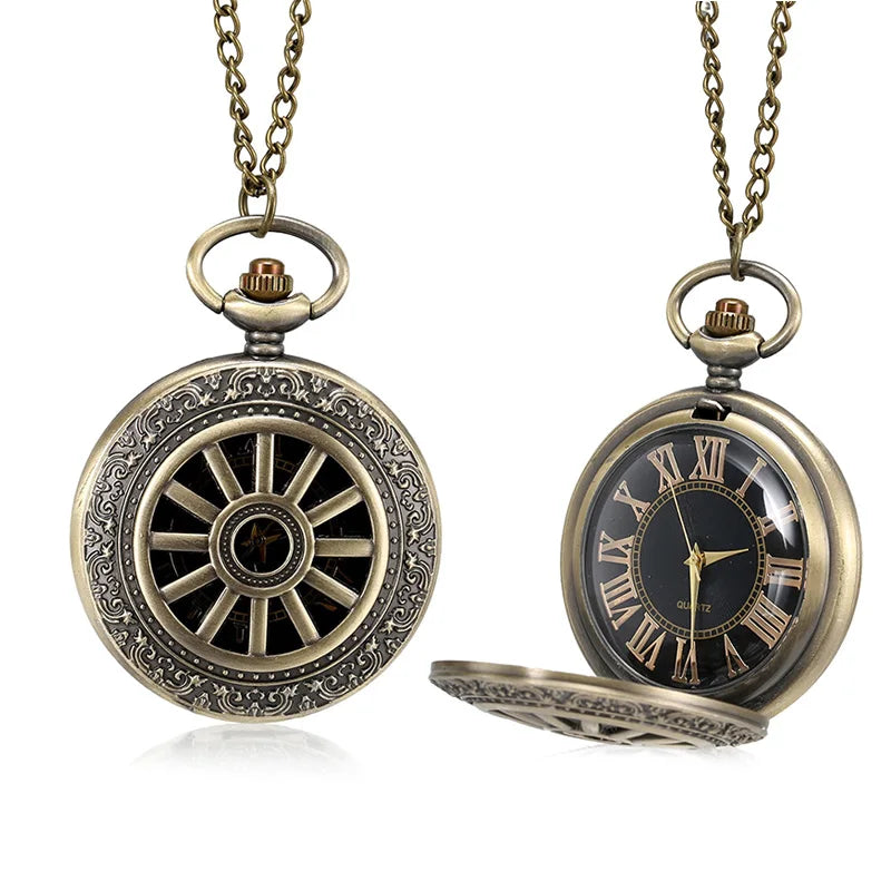 Vintage Quartz Pocket Watch with Chain | Roman Numeral Gift