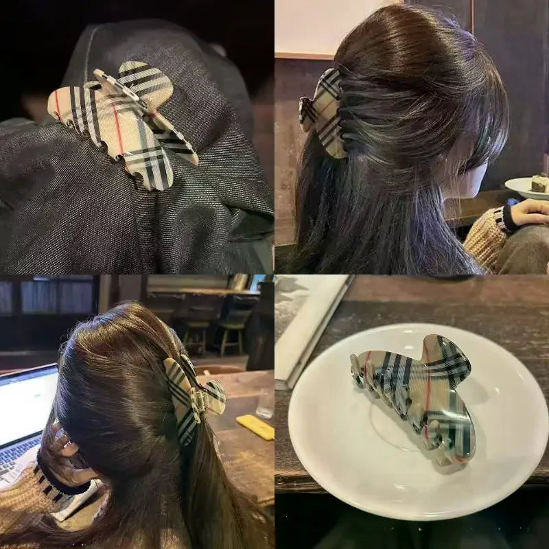 Classic Plaid Hair Claw Clip – Strong Hold for Women & Girls