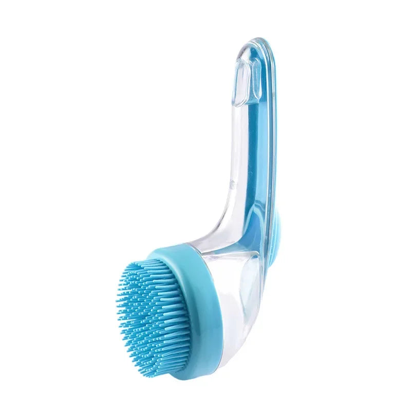 Long Handle Silicone Pet Bathing Brush for Dogs & Cats Pet Grooming Brush Peaceful Pleasures Health and Wellness Blue bath