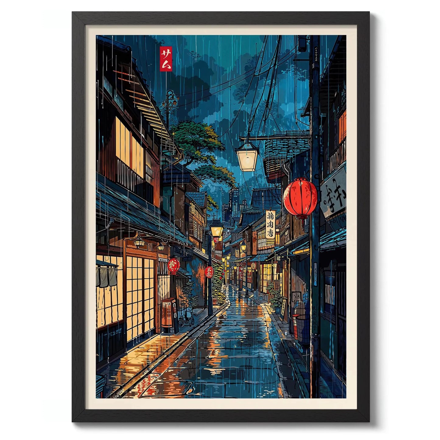 Anime Ramen Shop Gourmet Illustration Canvas Print City Street Scene Wall Poster for Modern Living Room Kitchen Home Decor Gifts Peaceful Pleasures Health and Wellness