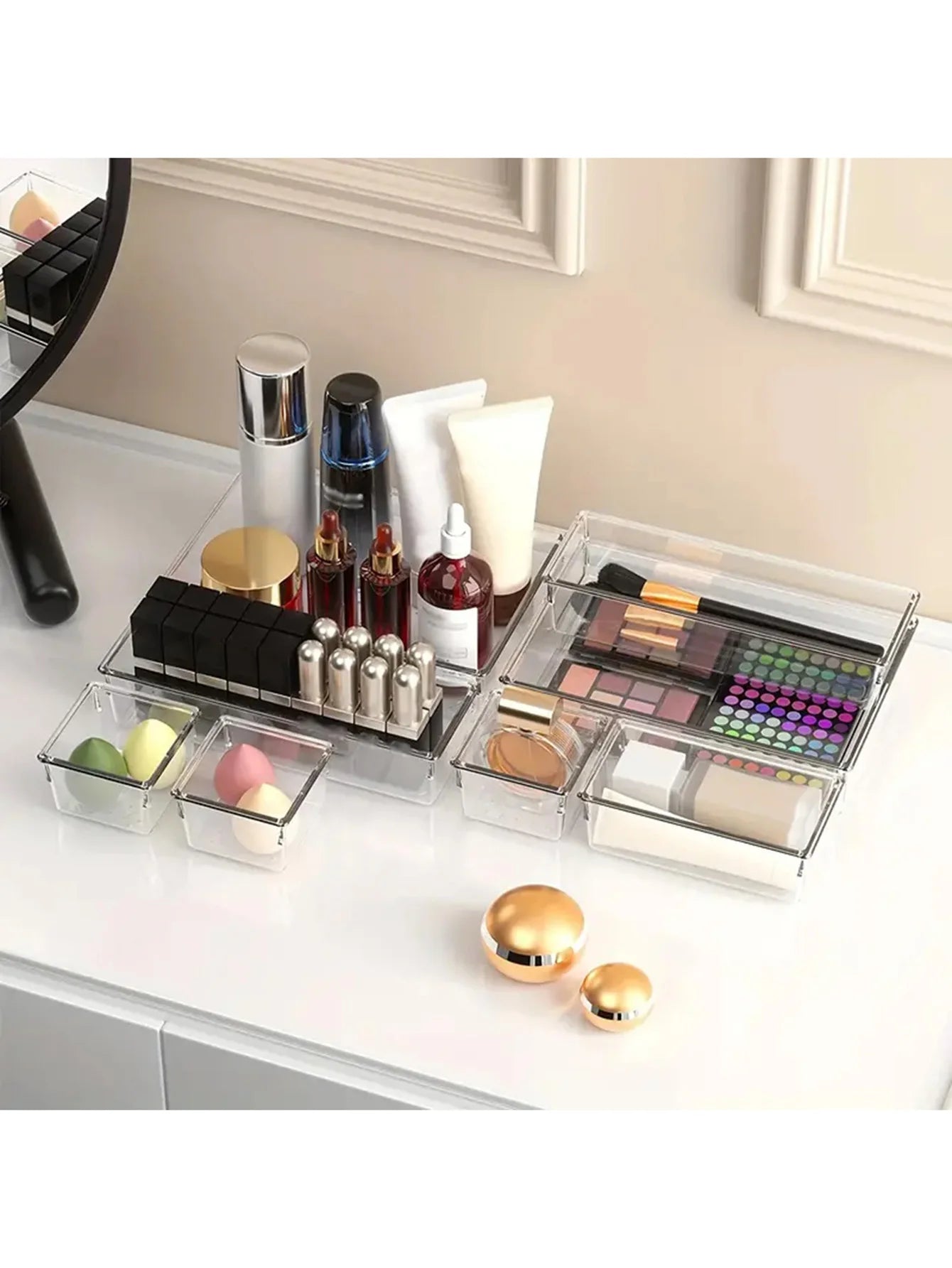 25pc Transparent Drawer Organizer & Divider Storage Box Set Peaceful Pleasures Health and Wellness