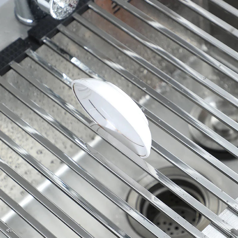 Folded Dish Drain Rack for Kitchen SUS304 Steel,Sink drying Rack,Bowl shelf Roll-up Dish Drying Rack Overthe Sink Plate Storage Peaceful Pleasures Health and Wellness
