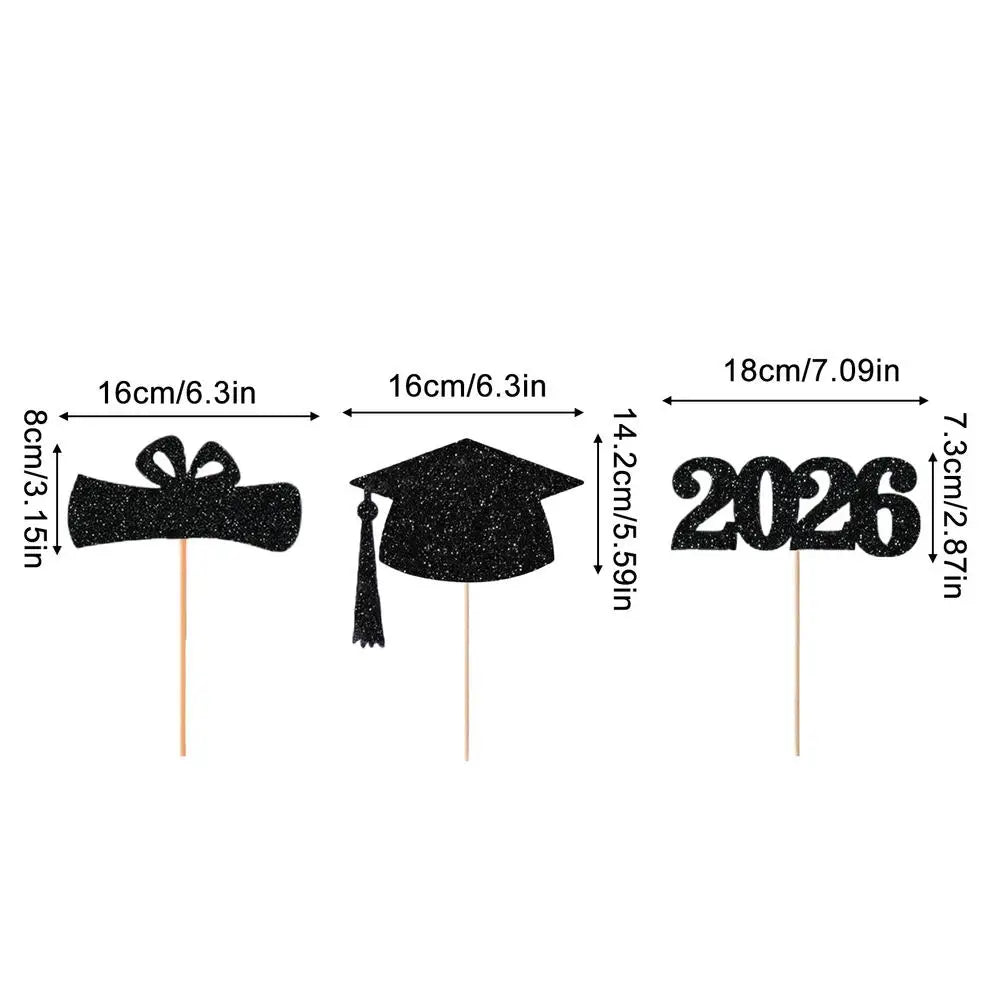 2026 Graduation Cake Topper Set | Glitter Party Decorations