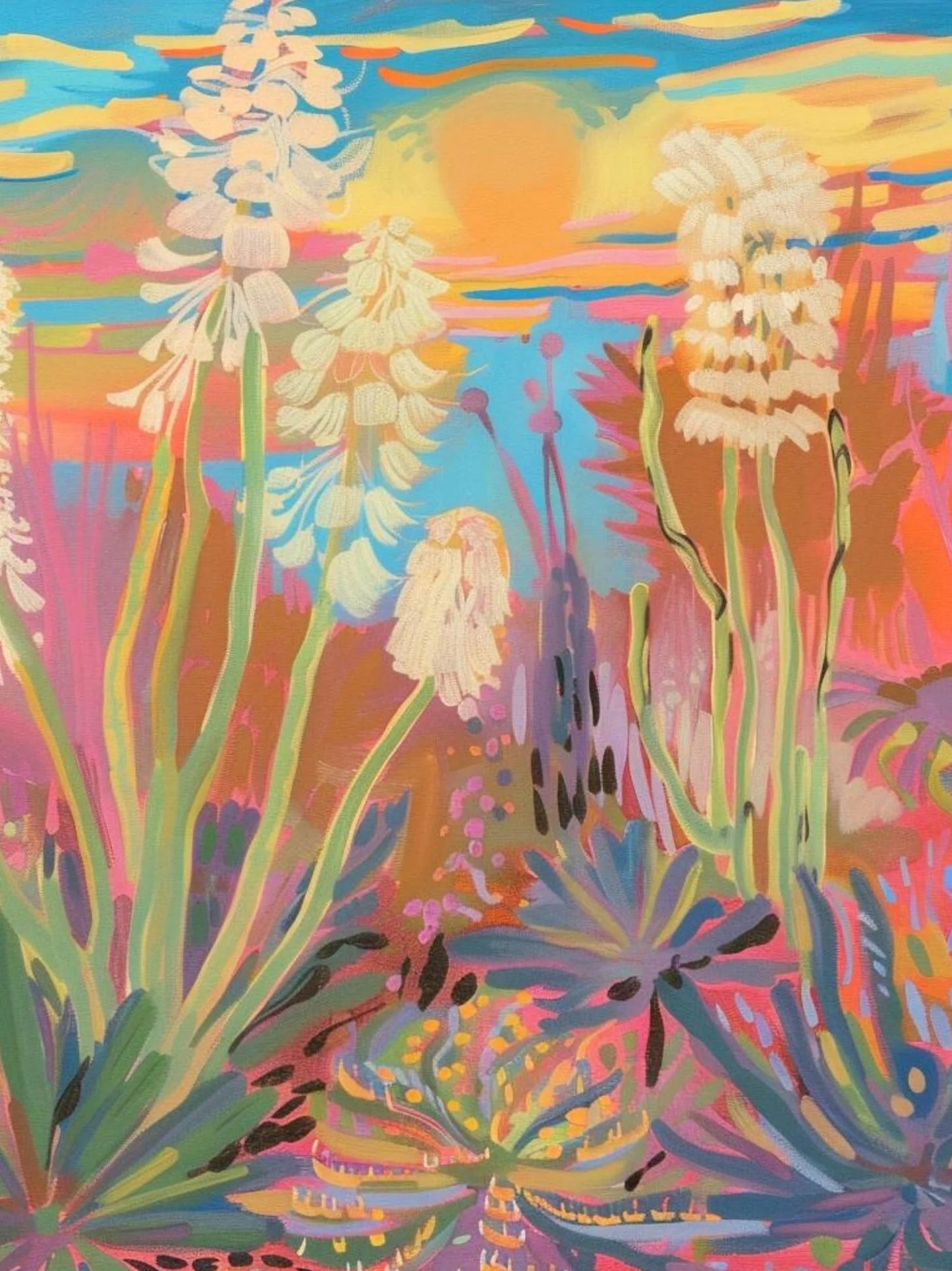 Midcentury Modern Botanical Sunset Canvas Wall Art Print